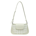 Borsa baguette a scacchi verde e bianca con tracolla in pelle e logo alla moda - Verde