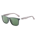 Men's polarized sunglasses with wood grain temples and dark green lenses on white background - Grey Frame Dark Green Lens
