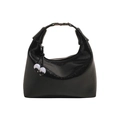 Borsa a mano minimalista in pelle verniciata nera con fibbia in metallo e ciondolo di perle - Nero