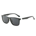 Men's polarized sunglasses with classic black square frame and wood grain pattern - Black Frame Black Lens