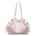 Bolso de hombro minimalista en cuero rosa pálido con lazo decorativo y cordón ajustable - Rosa Claro