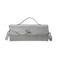 Silberne Handtasche mit Leopardenmuster, Glitzer-Finish und Metallknoten-Detail - Leopardenmuster (4)