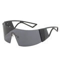 Futuristic cyberpunk shield sunglasses with oversized rimless black lens and geometric frames - Black Frame Black Grey Lens