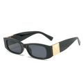 Classic black square frame sunglasses with gold-tone accents and dark grey lenses - Black Frame Grey Lens