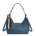 Sac hobo tressé bleu foncé avec pendentif en perles de bois et bandoulière - Bleu