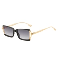 Square black sunglasses with gold metal hollow temples and grey gradient lenses - Black Frame Double Gray Lens