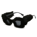 Occhiali da sole alla moda cat eye con bordo in pelliccia sintetica nera e lenti scure - Velluto Nero