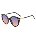 Cat-eye sunglasses in black frame with purple to pink-orange gradient lenses and gold accents - Black Frame / Blue-Pink Lens