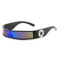Lunettes de soleil bouclier futuristes avec monture noire et verres dégradés bleu-orange - Monture Noire Revêtement Bleu