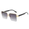 Fashion square semi-rimless sunglasses with gold metal frame and purple gradient lenses - Gold Frame Gradient Gray Lens