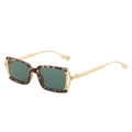 Retro rectangle sunglasses with leopard tortoiseshell frames and gold metal temples - Tortoise Frame Dark Green Lens