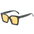 Retro square sunglasses in black frame with orange lenses and triple gold stud detail - Black Frame Orange Yellow Lens