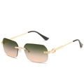 Frameless sunglasses with green to pink gradient lenses and golden metal C-shape temples - Gold Frame Green Pink Lenses