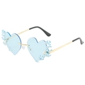 Fashion heart-shaped rimless sunglasses with blue lenses and white pearl embellishments - Gold Frame Blue Lenses