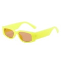 Neon yellow rectangle sunglasses with orange tinted lenses in a retro street style - Green Frame Tea Lens