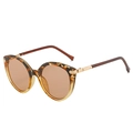 Fashionable round sunglasses with tortoise shell frame and brown lenses for women - Upper Leopard Lower Champagne Frame Light Pink Lenses