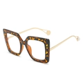 Gafas cuadradas de carey para mujer con patillas doradas y detalle de perlas - Marco de Leopardo