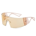 Gafas cyberpunk con lentes ámbar y patillas geométricas rosas con diseño calado - Montura Champaña Lentes Té Claro