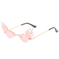 Occhiali da sole a fiamma rosa con perle decorative e montatura in metallo dorato - Montatura Dorata Lenti Rosa