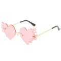 Fashion heart shaped party sunglasses with pink flame lenses and pearl embellishments - Gold Frame Pink Lenses