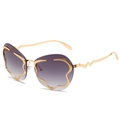 Lunettes de soleil sans monture ondulées avec verres dégradés violets et branches dorées - Monture Dorée Verres Gris Dégradés