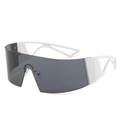 Futuristic white frame oversized cyberpunk sunglasses with translucent grey lenses - White Frame Gray Lens