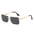 Fashion rimless rectangular sunglasses with gold metal frame and gradient dark grey lenses - Gold Frame Grey Lens
