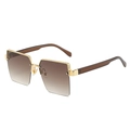 Fashionable oversized square sunglasses featuring brown gradient lenses and gold textured frame - Gold Frame Gradient Tea Lens