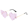 Fashionable heart-shaped rimless sunglasses with purple lenses and pearl flame accents - Gold Frame Purple Lens