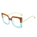 Square tortoise and blue frame glasses with gold metal temples and pearl detail - Mixed Leopard and Green Frame