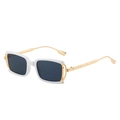 White rectangular frame sunglasses with gold engraved metal temples and dark lenses - White Frame Gray Lens