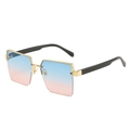 Square rimless sunglasses with blue-pink gradient lenses and embossed gold metal trim - Gold Frame Gradient Blue Pink Lens