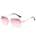 Frameless sunglasses with gradient purple lenses and golden C-shaped metal hinge - Gold Frame Purple Pink Lens
