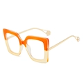 Chic square glasses with red-yellow gradient frame and gold temples with pearl detail - Orange Yellow Gradient Frame