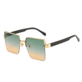 Square fashion sunglasses with green to orange gradient lenses and gold woven frame texture - Gold Frame Green Yellow Lens