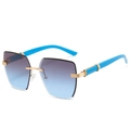Frameless square sunglasses with blue gradient lenses and gold woven metal detail - Gold Frame Grey Blue Lens