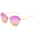 Lunettes de soleil nuage sans monture avec dégradé violet-orange et cadre en or - Monture Dorée Verres Violet Jaune