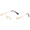 Frameless octagon gold sunglasses with C-shaped temple decor and black tips - Gold Frame Clear Lens