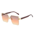 Chic square oversized sunglasses with gradient pink to orange lenses and gold metal accents - Gold Frame Tea Pink Gradient Lens