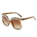 Occhiali da sole oversize tartarugati con strass luccicanti e lenti sfumate alla moda - Montatura Leopardata Lenti Marroni Sfumate