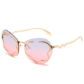 Lunettes de soleil sans monture avec verres dégradés violets et décor doré ondulé - Monture Dorée Verres Gris Rose