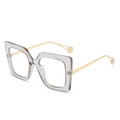 Square blue light blocking glasses with transparent grey frame and gold pearl temple details - Transparent Grey