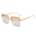 Square fashion sunglasses with orange-blue gradient lenses and a cream-colored frame - Gold Frame Tea Blue Lens