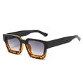 Fashion oversized square sunglasses with black and tortoise shell frame and grey lenses - Black Over Leopard Frame Double Gray Lens