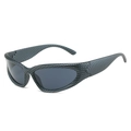 Steampunk cat-eye sports sunglasses with dark grey carbon fiber texture frame - Grey Grid Frame Grey Lens