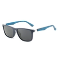 Men's polarising sunglasses with dark blue frame and blue wood grain textured temples - Blue Frame Black Lens Blue Grain Temples
