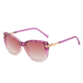 Cat eye sunglasses with purple transparent frames and gradient pink to brown lenses - Purple Floral Frame Brown Lens