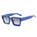 Retro oversized blue square frame sunglasses with grey gradient lenses in a 45-degree view - Blue Frame Gradient Grey Lens