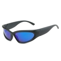 Y2K steampunk sportzonnebril met matzwart montuur en blauwe gespiegelde glazen - Zwart Frame Blauwe Coating