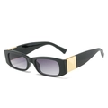 Chic black rectangular sunglasses with purple gradient lenses and gold accents - Black Frame Double Gray Lens